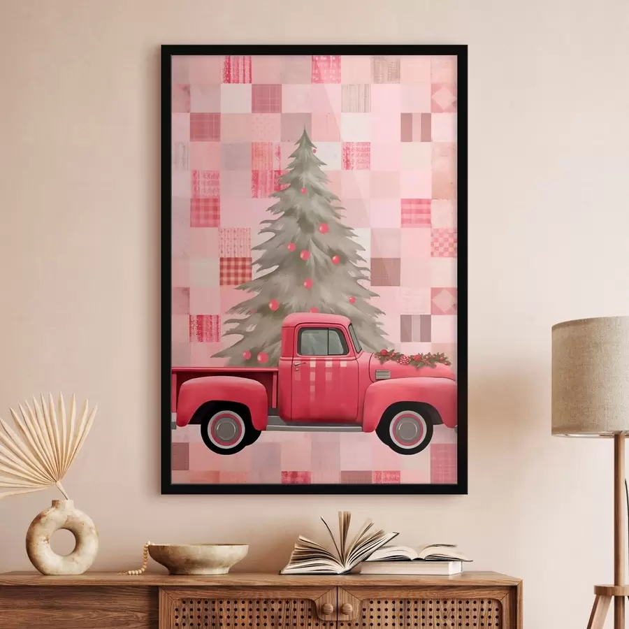 murales de pared Camión retro con un árbol de Navidad f46632