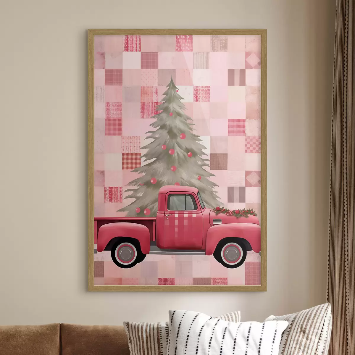 Poster Camión retro con un árbol de Navidad f46632