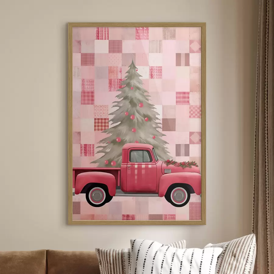 murales de pared Camión retro con un árbol de Navidad f46632