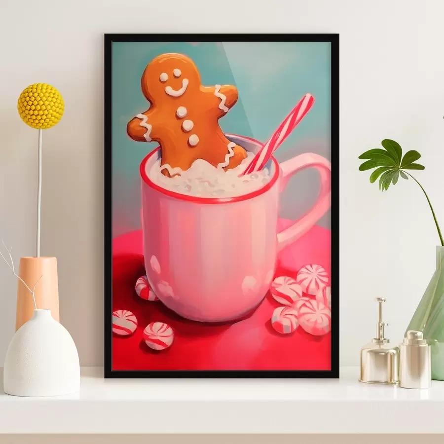 murales de pared Hombrecito de jengibre en una taza de chocolate caliente f46635