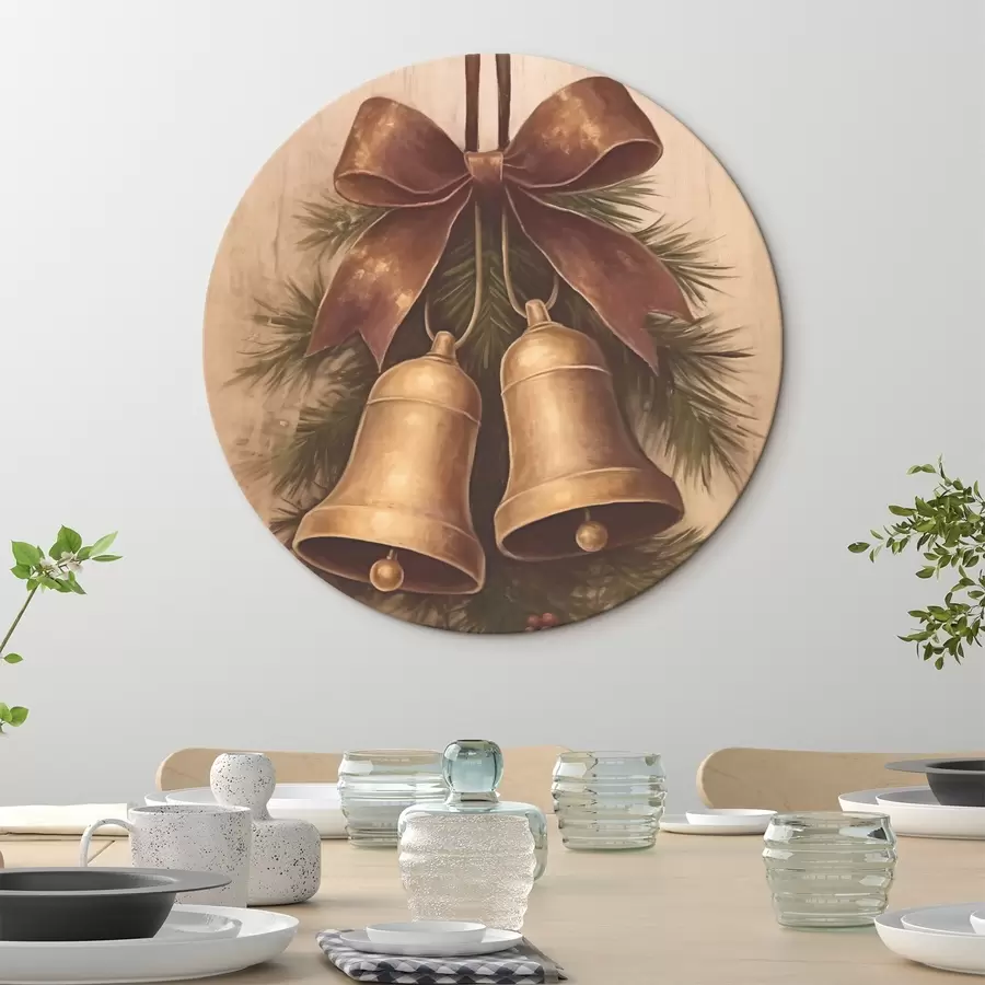 murales de pared Decoración navideña vintage con dos campanas y un lazo r46626
