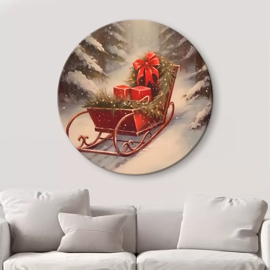 murales de pared Trineo navideño con regalos en un bosque nevado r46630