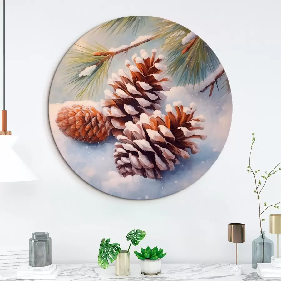 murales de pared Piñas y ramas cubiertas de nieve r46631