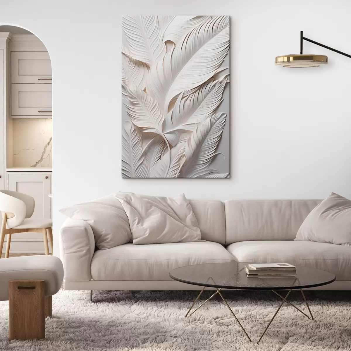 murales de pared Hojas blancas con detalles intrincados, creando un efecto texturizado y en capas, arte minimalista. s46706