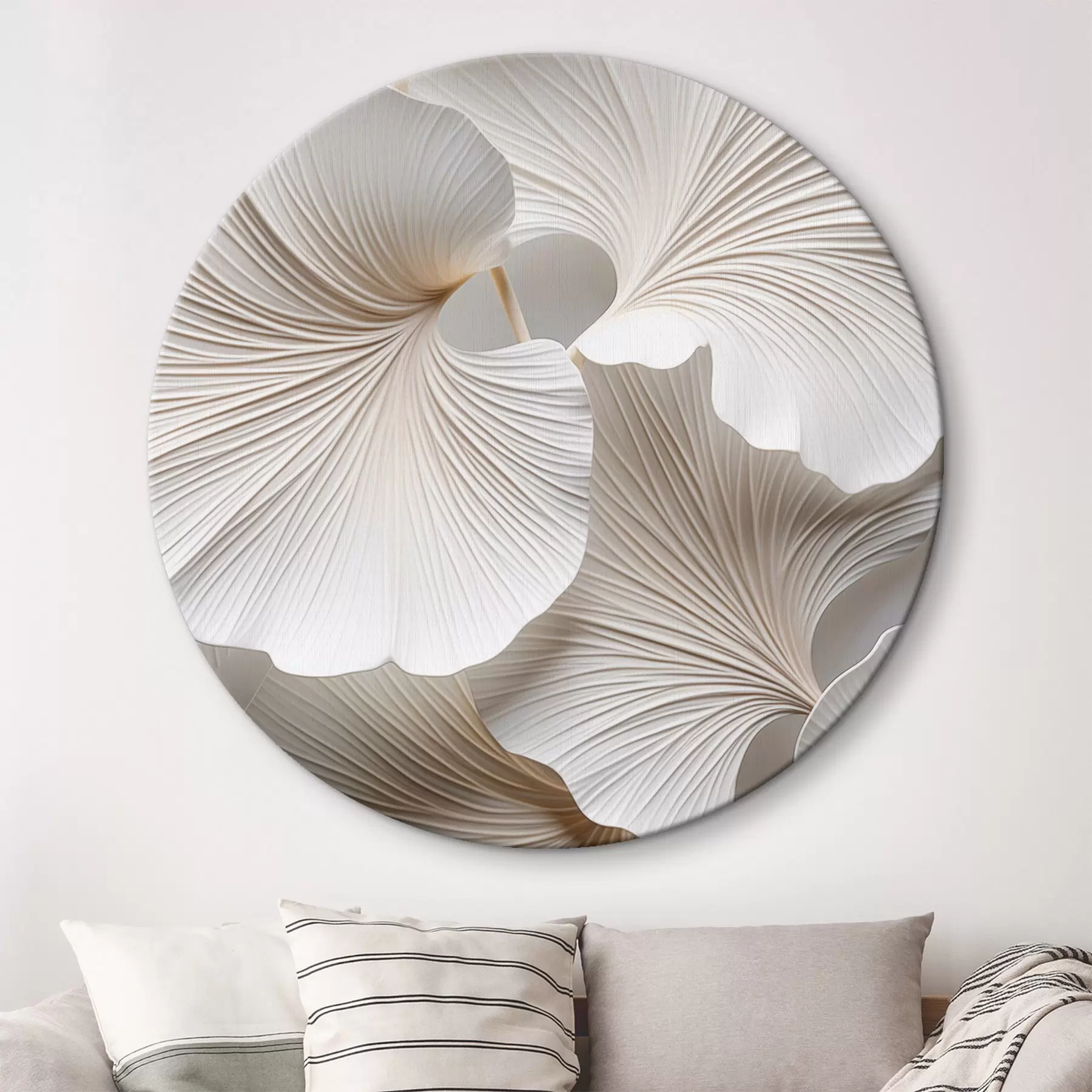 murales de pared Hojas blancas de ginkgo biloba con nervaduras detalladas, iluminación suave, diseño elegante y minimalista con textura r46705