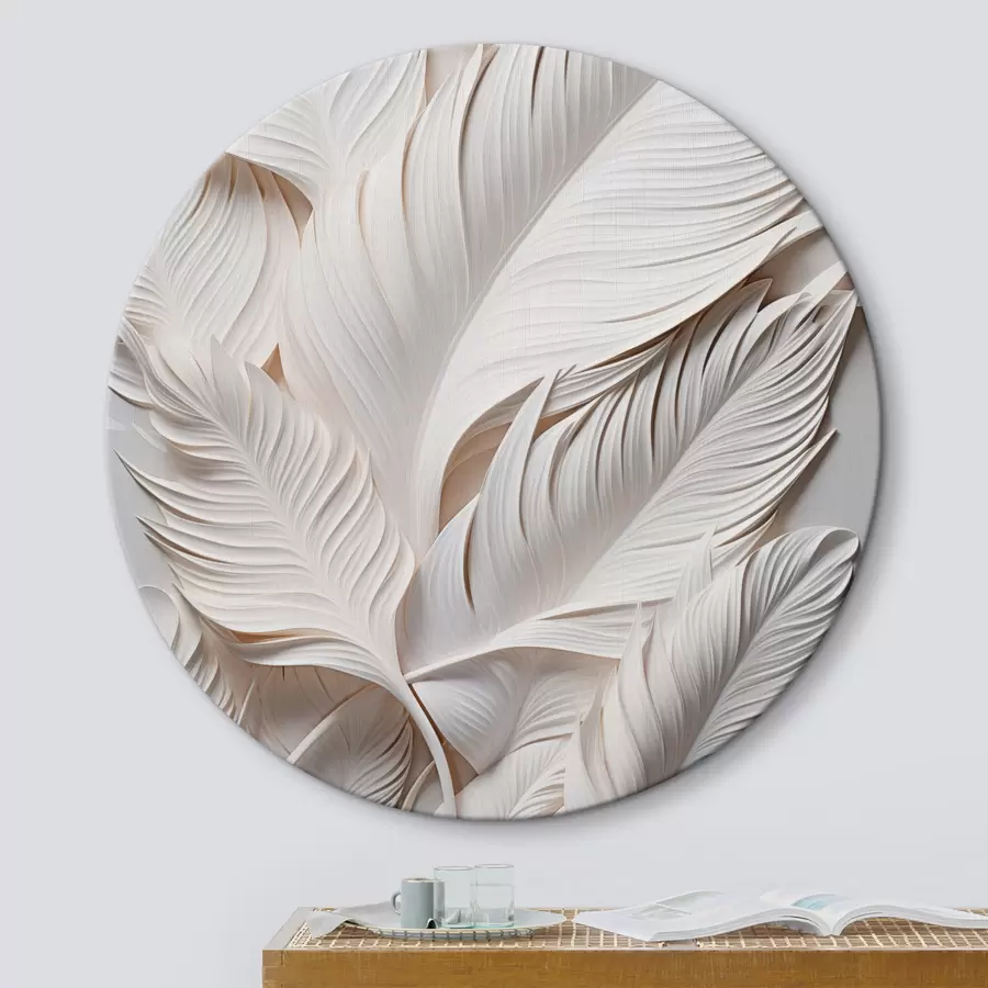 murales de pared Hojas blancas con detalles intrincados, creando un efecto texturizado y en capas, arte minimalista r46706