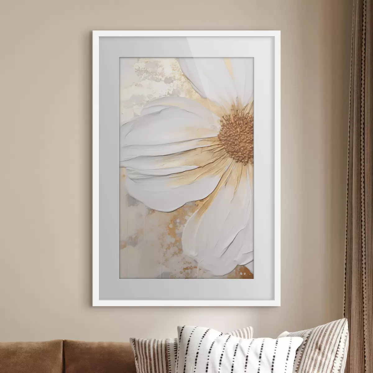 Poster Una flor blanca con pétalos delicados, fondo abstracto con textura, elegante, arte decorativo f46692