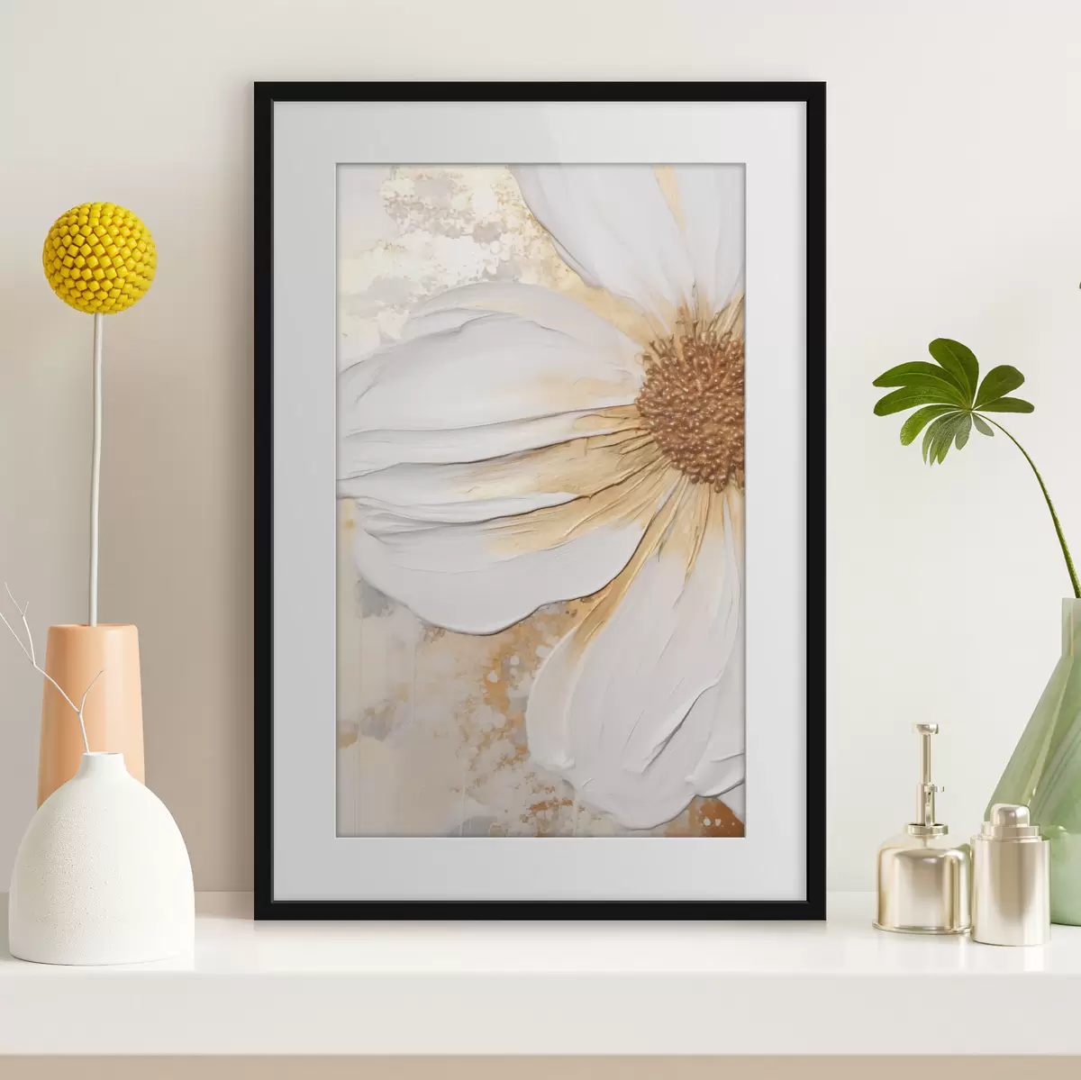 Poster Una flor blanca con pétalos delicados, fondo abstracto con textura, elegante, arte decorativo f46692