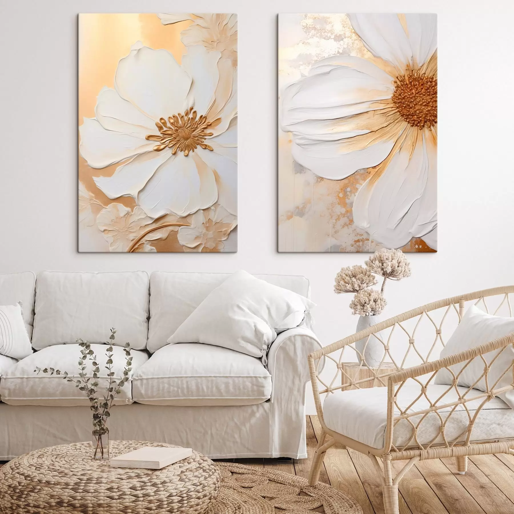 murales de pared Una flor blanca con pétalos delicados, fondo abstracto con textura, elegante, arte decorativo m01006