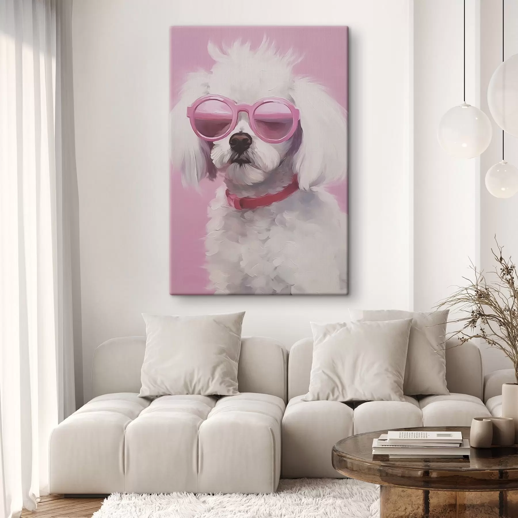 murales de pared Un perro pequeño con gafas es una imitación de la pintura s46722