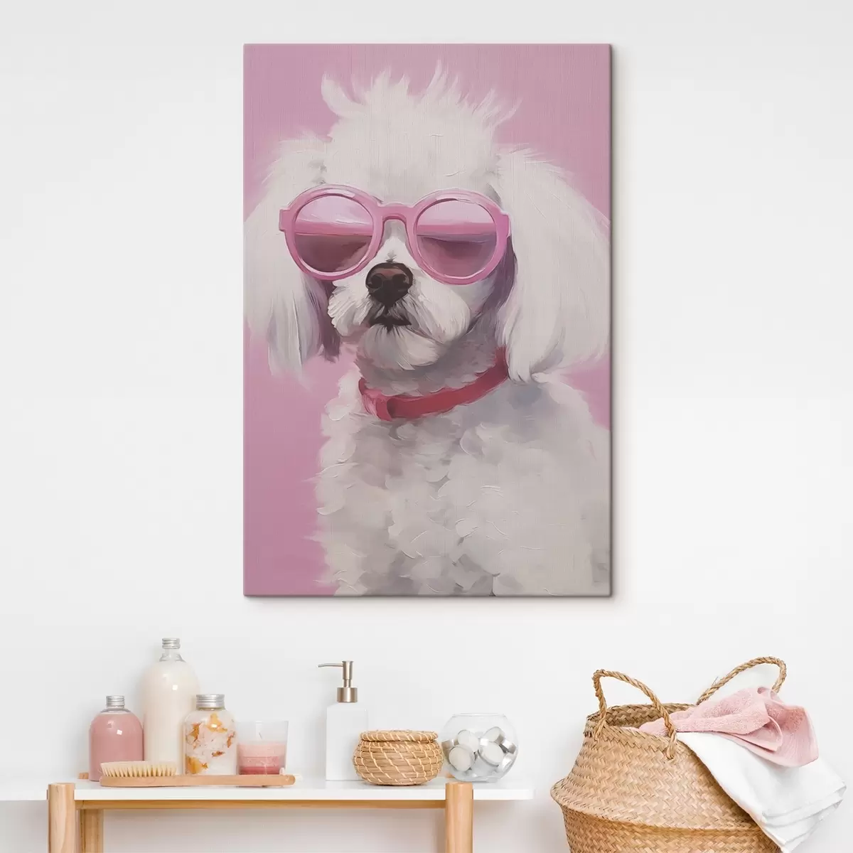 murales de pared Un perro pequeño con gafas es una imitación de la pintura. s46722