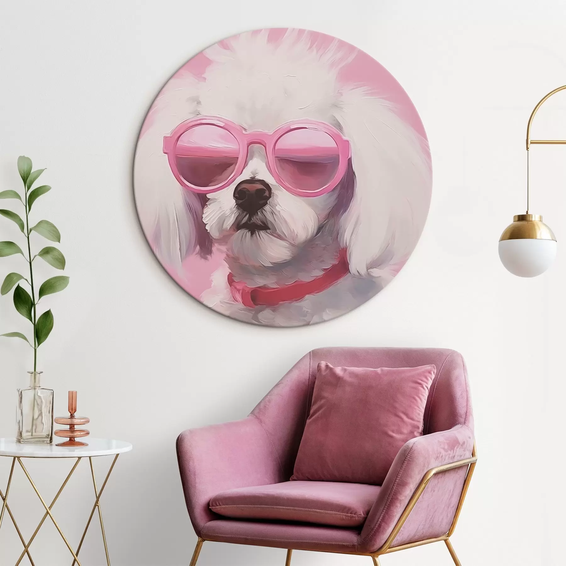 murales de pared Un perro pequeño con gafas es una imitación de la pintura r46722