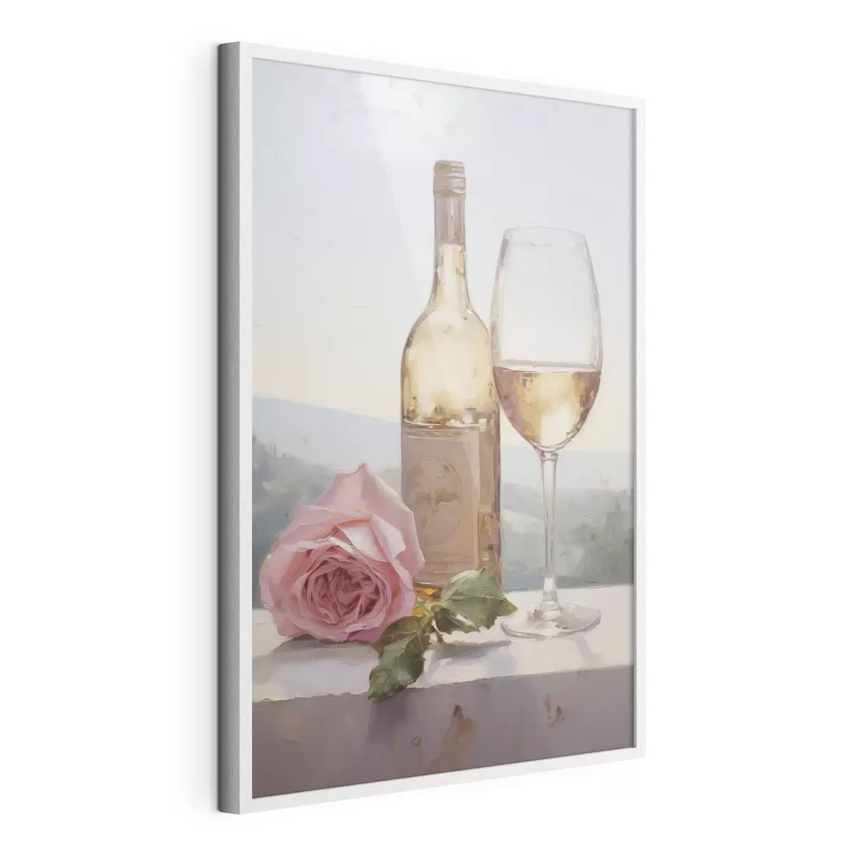 Poster Una botella y una copa de vino y un perro pequeño con gafas, pintura de imitación f46721