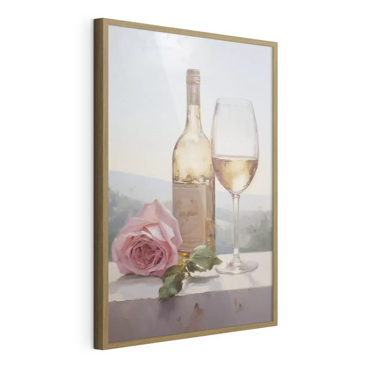 Poster Una botella y una copa de vino y un perro pequeño con gafas, pintura de imitación f46721