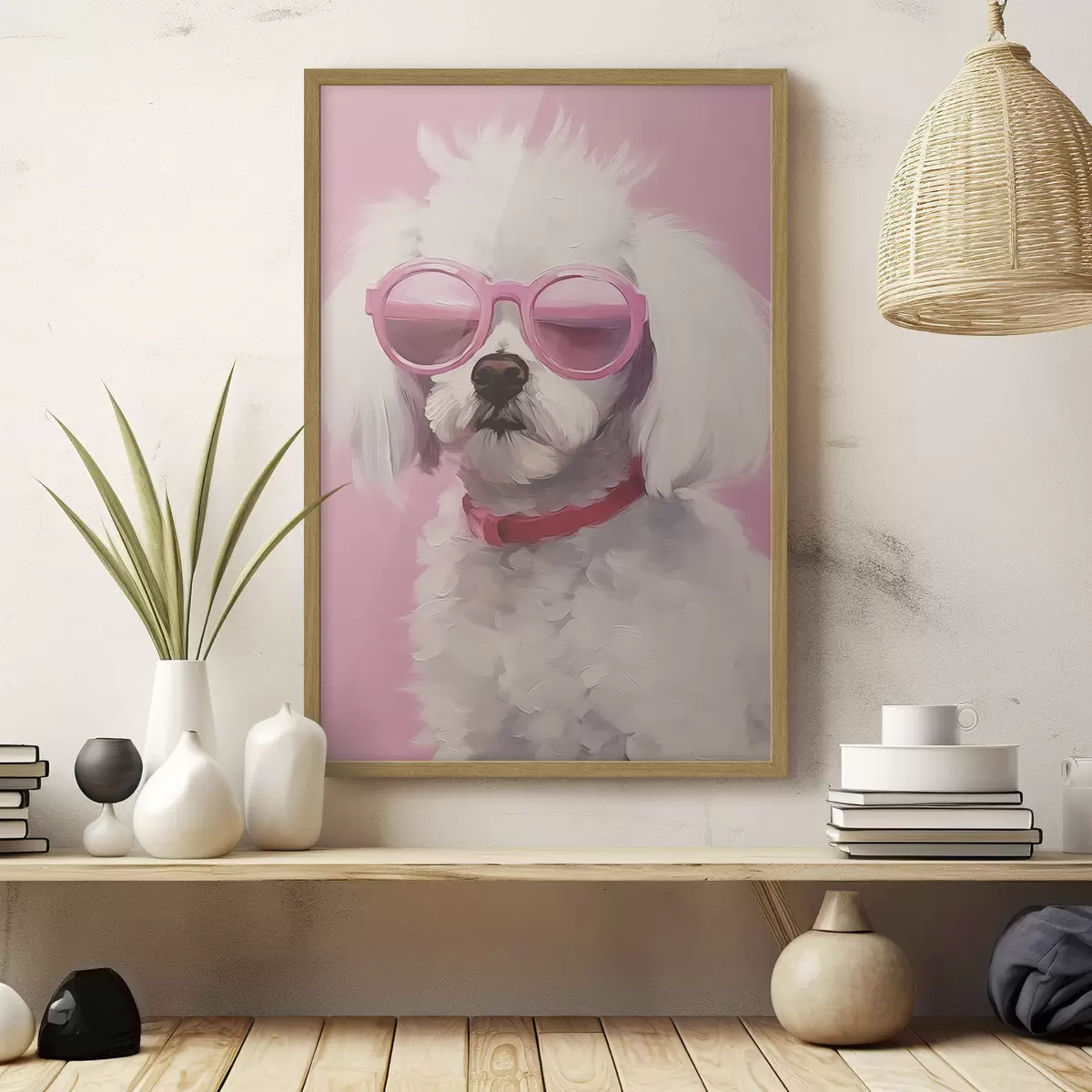 Poster Un perro pequeño con gafas es una imitación de la pintura f46722