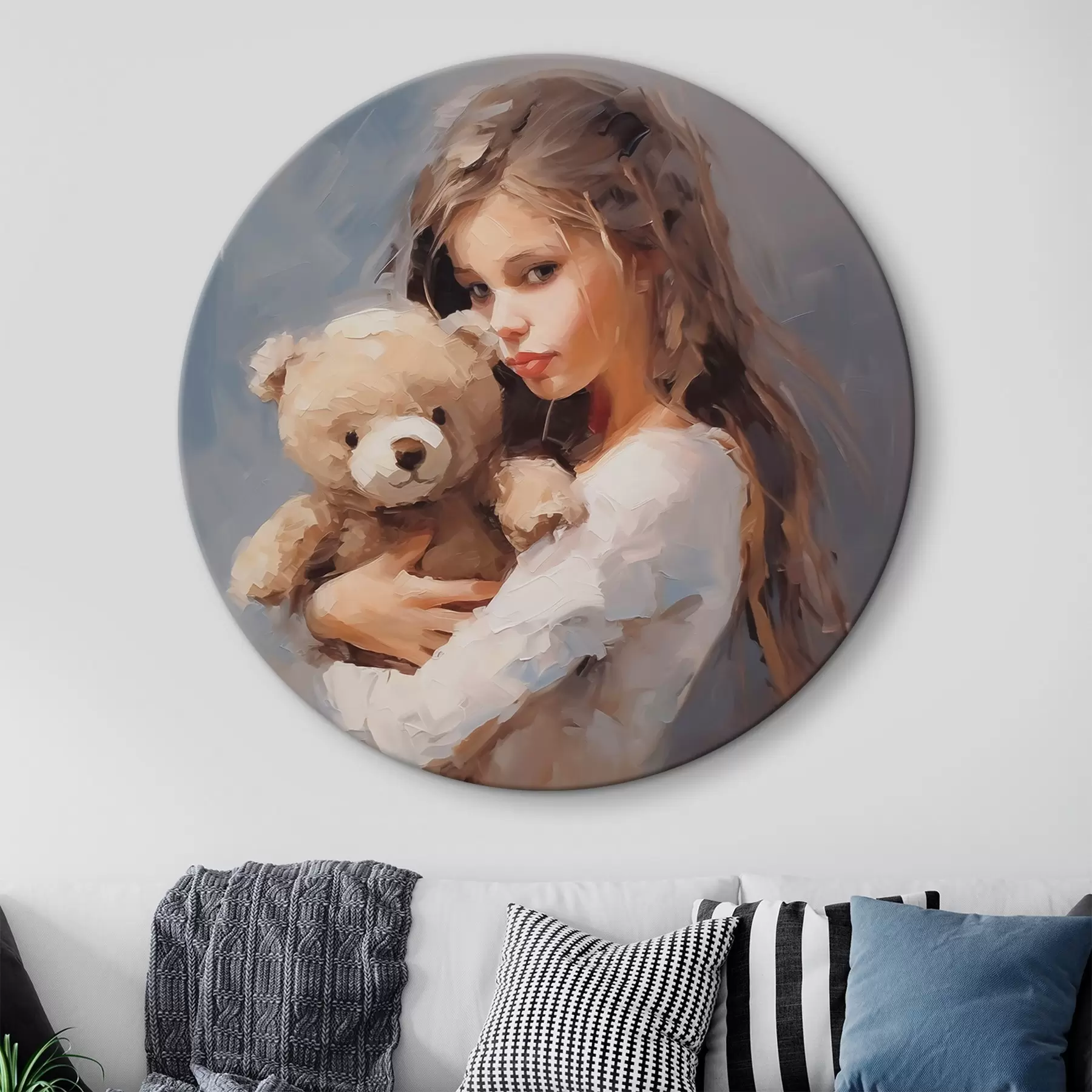 murales de pared Niña con un oso de peluche, pintura de imitación r46746