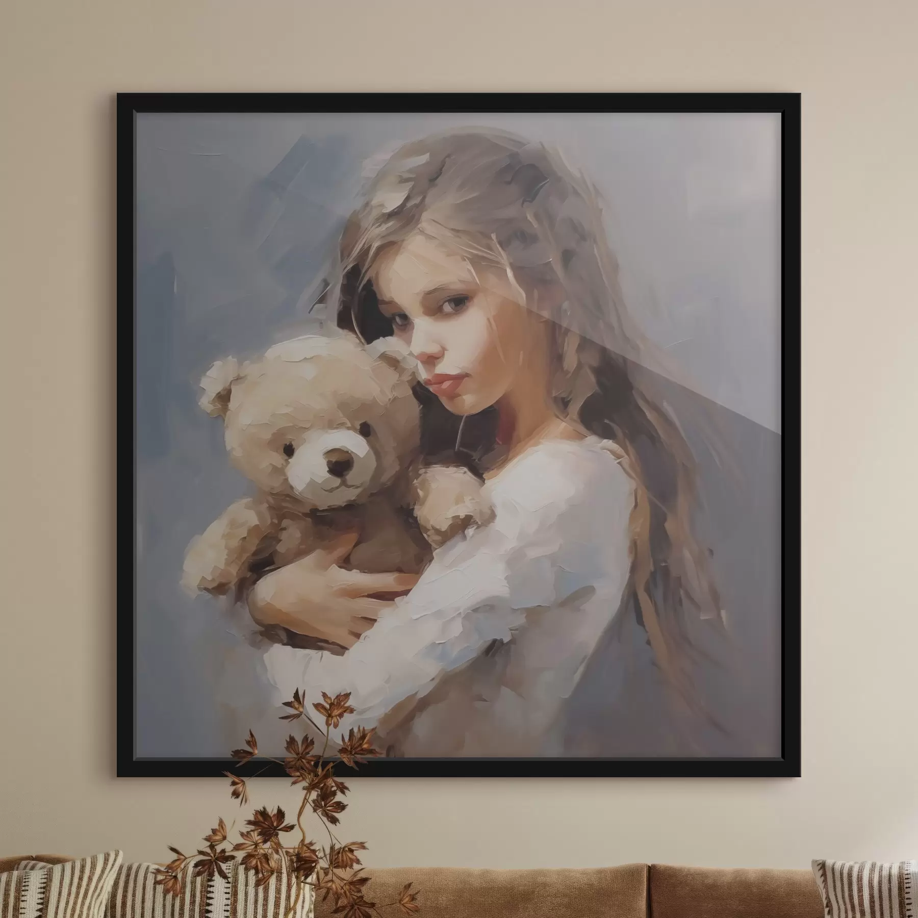 murales de pared Niña con un oso de peluche, pintura de imitación f46746