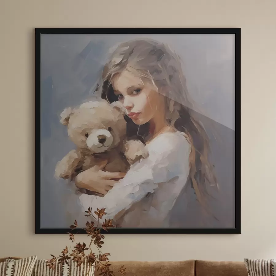 murales de pared Niña con un oso de peluche, pintura de imitación f46746