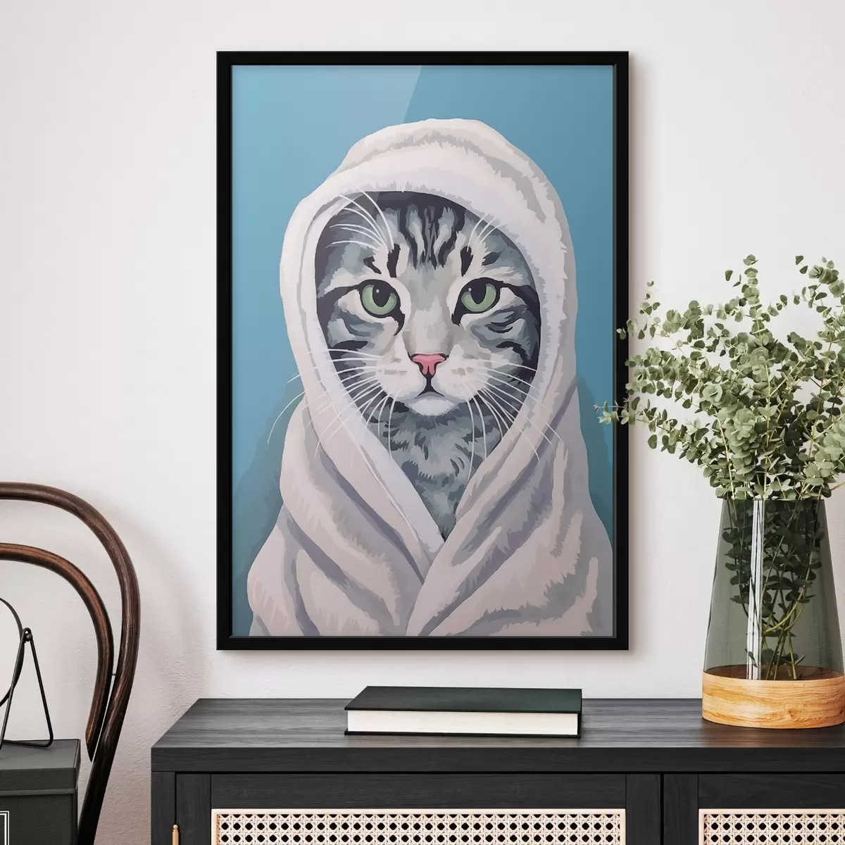 Poster Gato rayado con una toalla blanca f46740