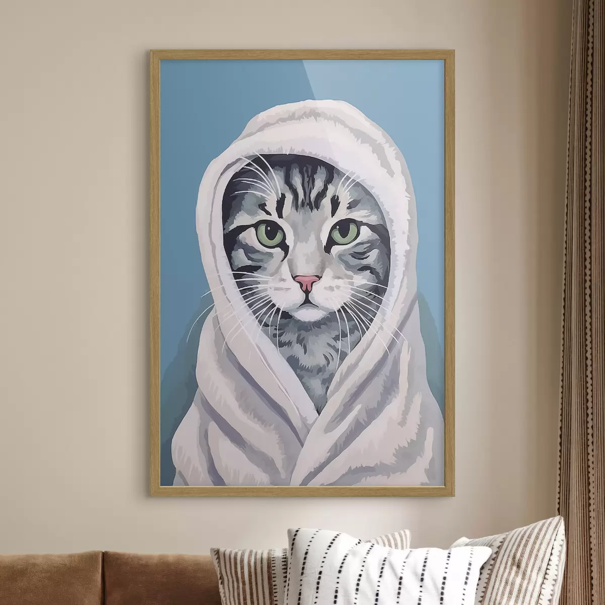 Poster Gato rayado con una toalla blanca f46740