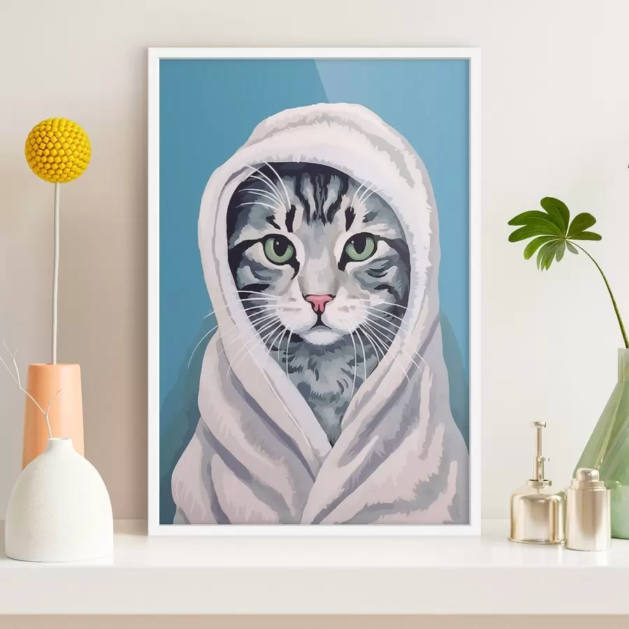murales de pared Gato rayado con una toalla blanca f46740