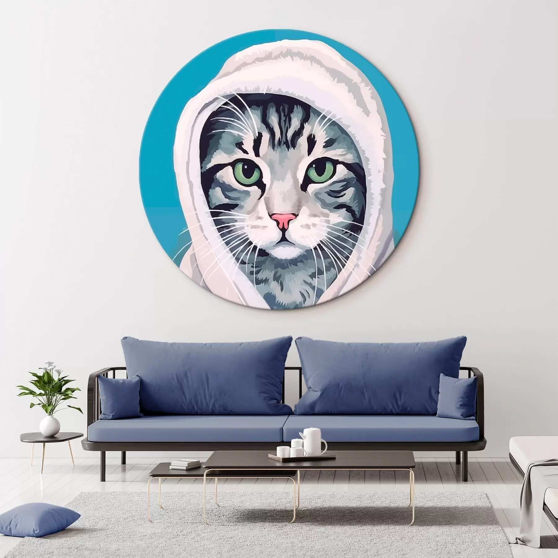murales de pared Gato rayado con una toalla blanca r46740