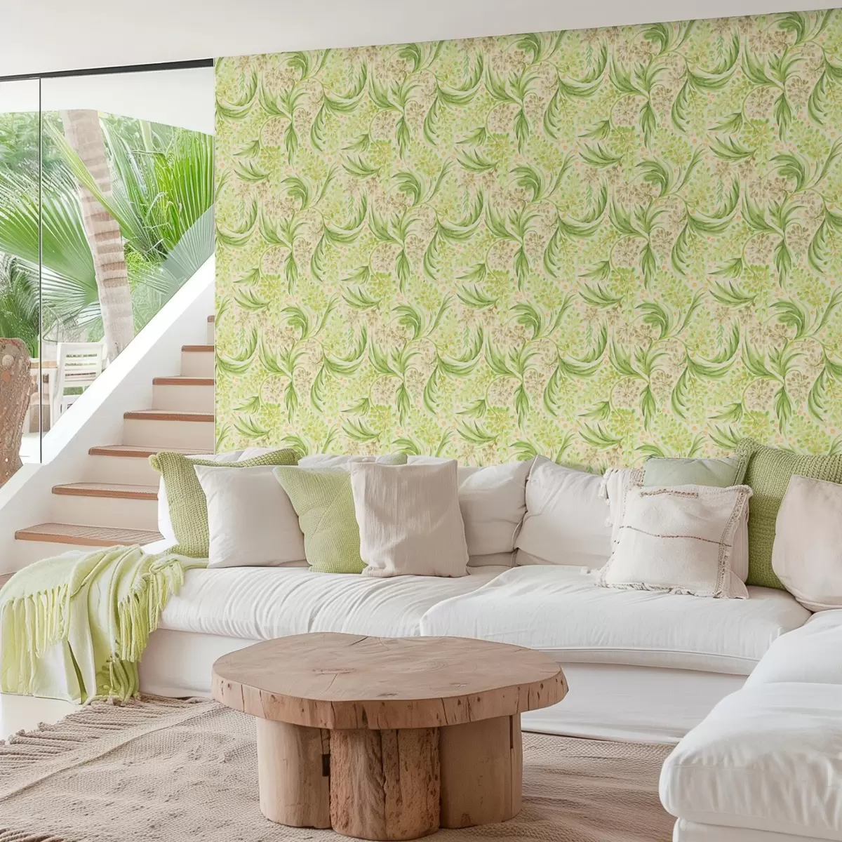 Papel pintado Motivo floral ligero en suaves tonos verdes. a00853