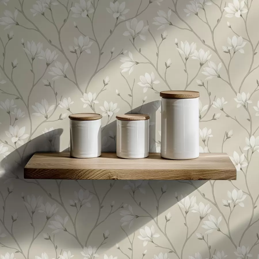 murales de pared Magnolias claras en esbeltas ramas beige a00890