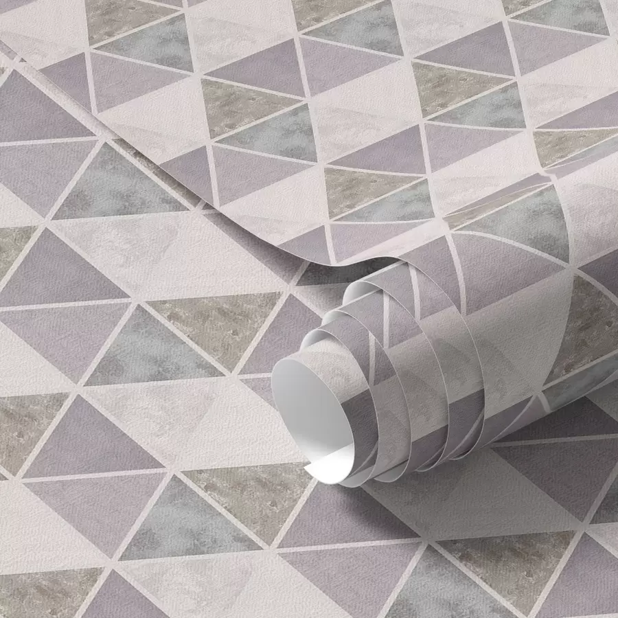 murales de pared Triángulos con inserciones texturizadas, mezcla de gris lila y gris a00917