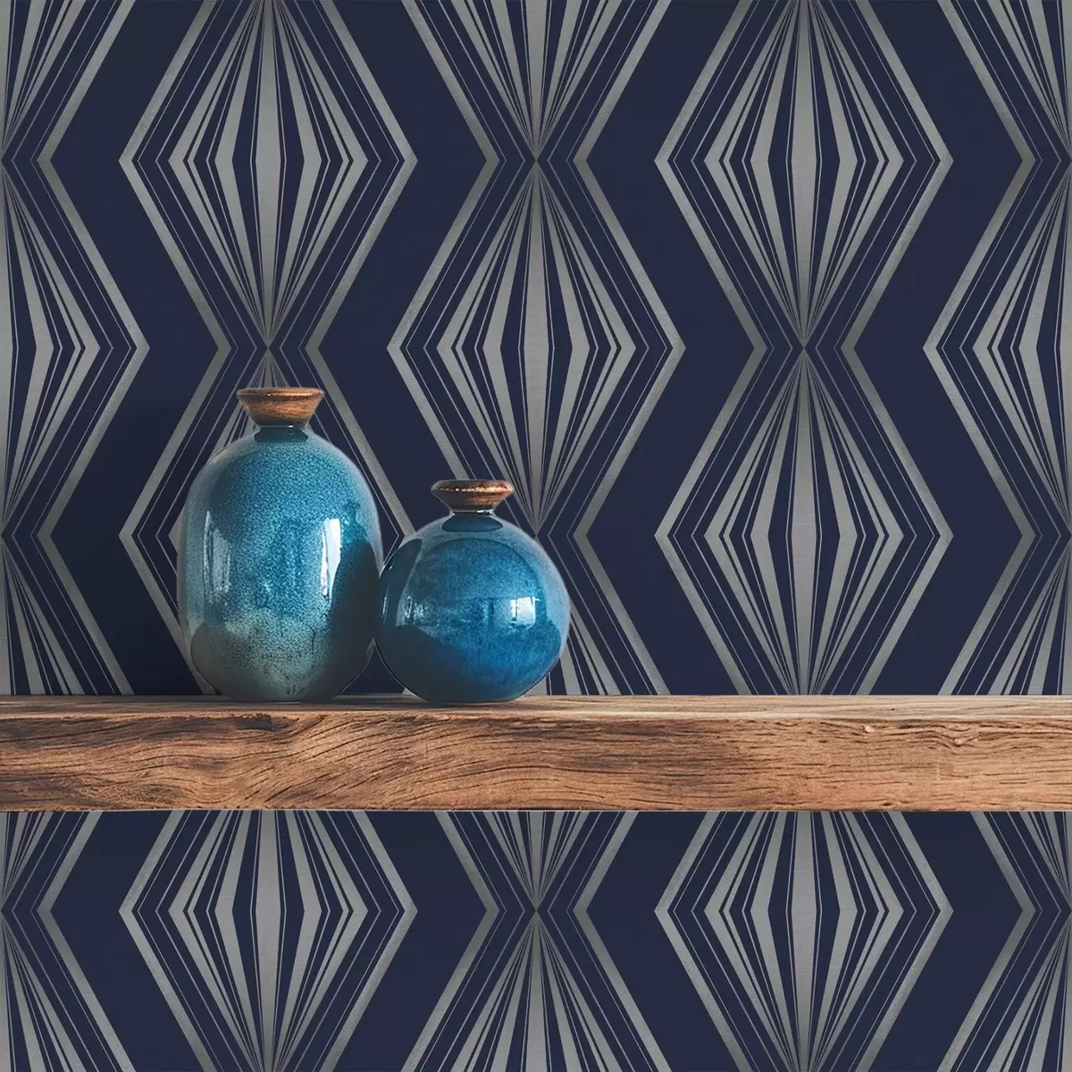 Papel pintado Diamantes geométricos en forma de rayos sobre un fondo azul oscuro. a00925