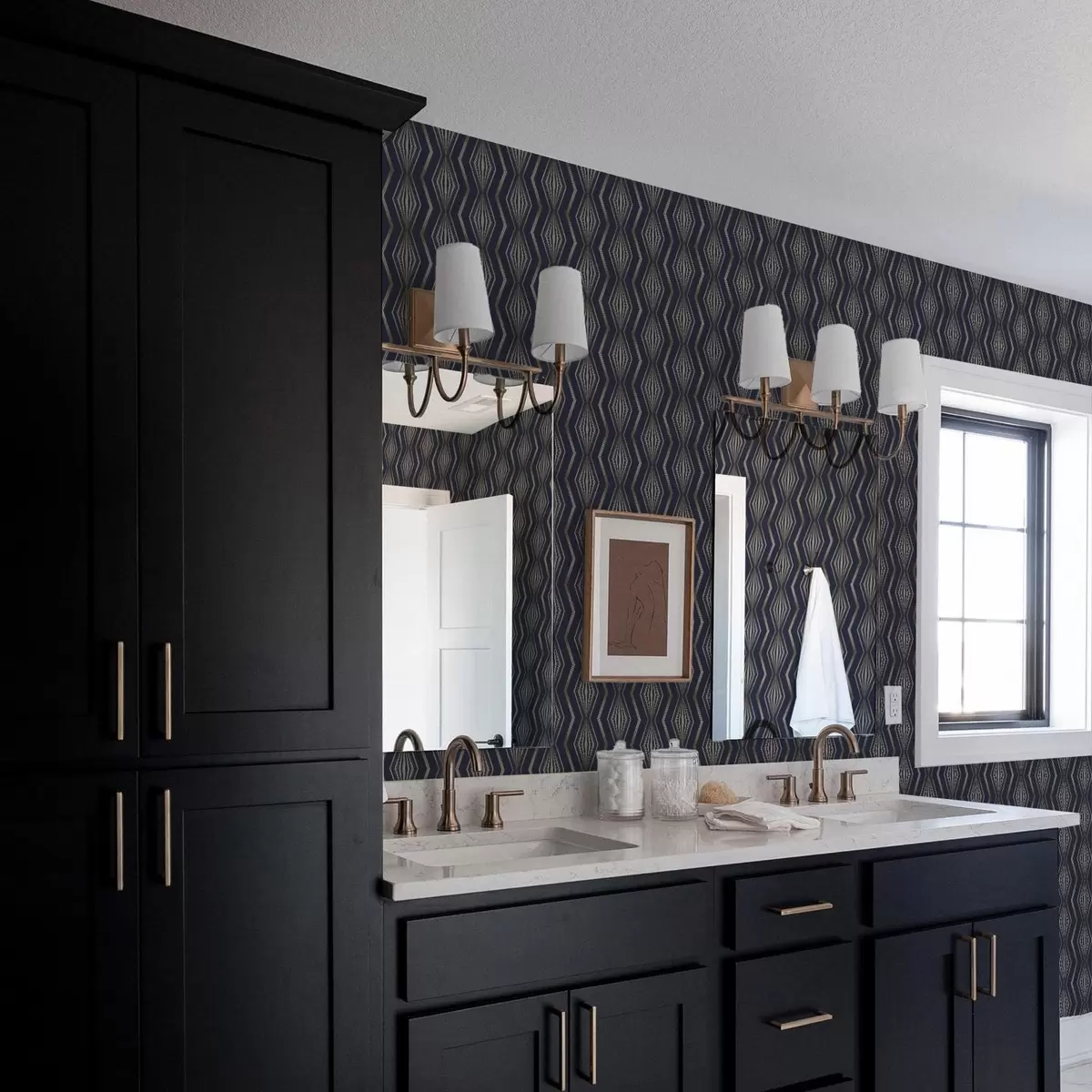 Papel pintado Patrón geométrico de rombos azul oscuro a00973