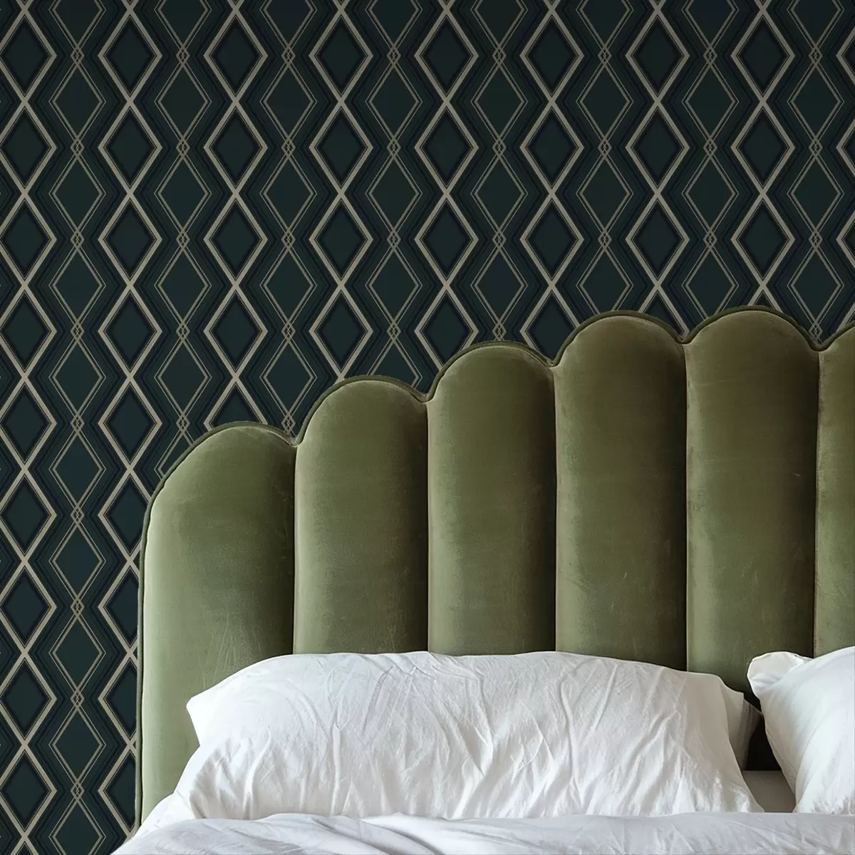 Papel pintado Fondo verde azulado oscuro con una rejilla de rombos repetitiva. a00975v1