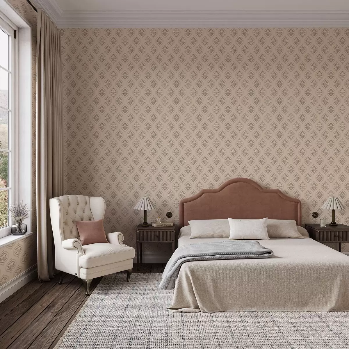 Papel pintado Motivos de gotas en polvo con una flor sobre un fondo cálido. a00977v2