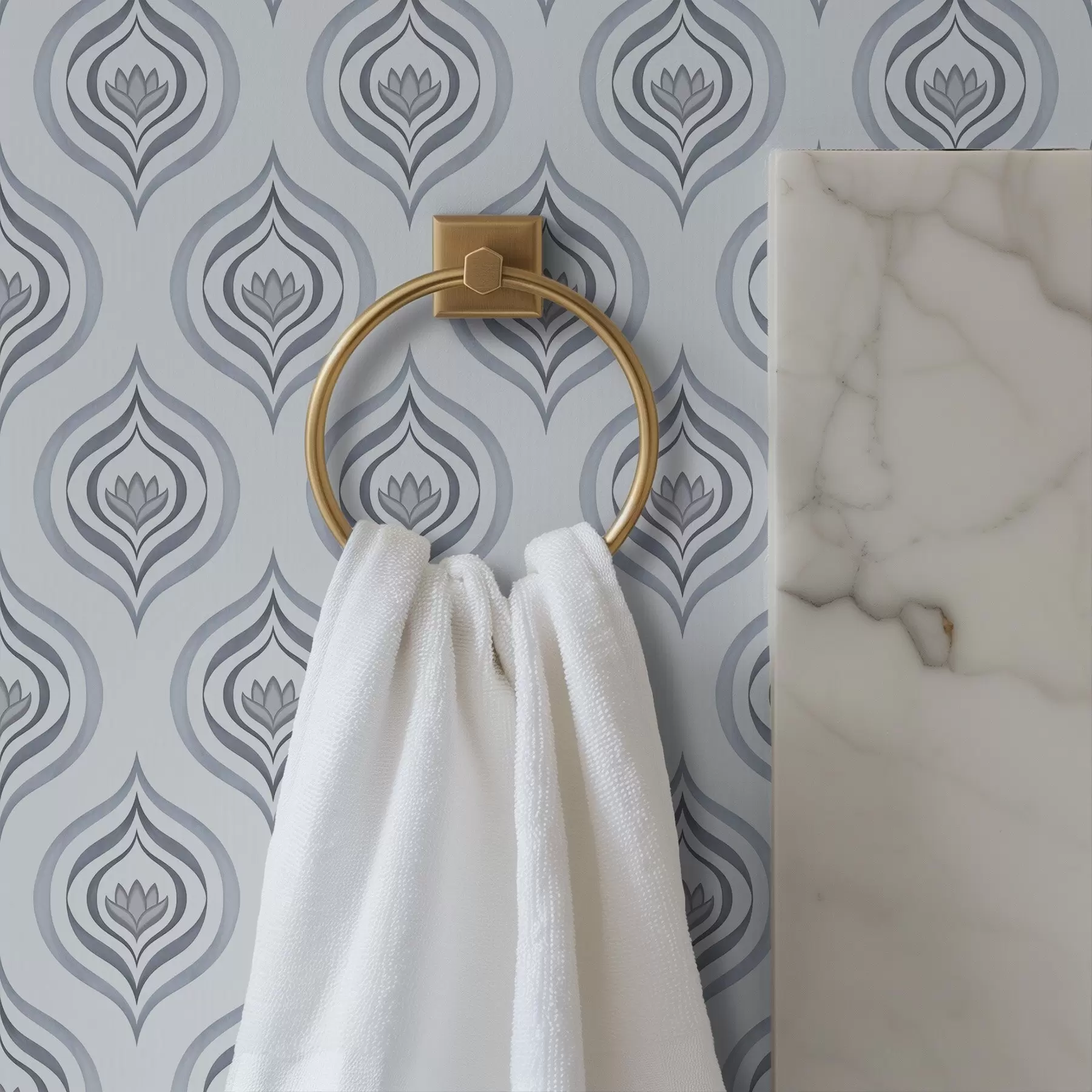 murales de pared Motivo de gota con una flor en tonos gris azulados. a00977v3