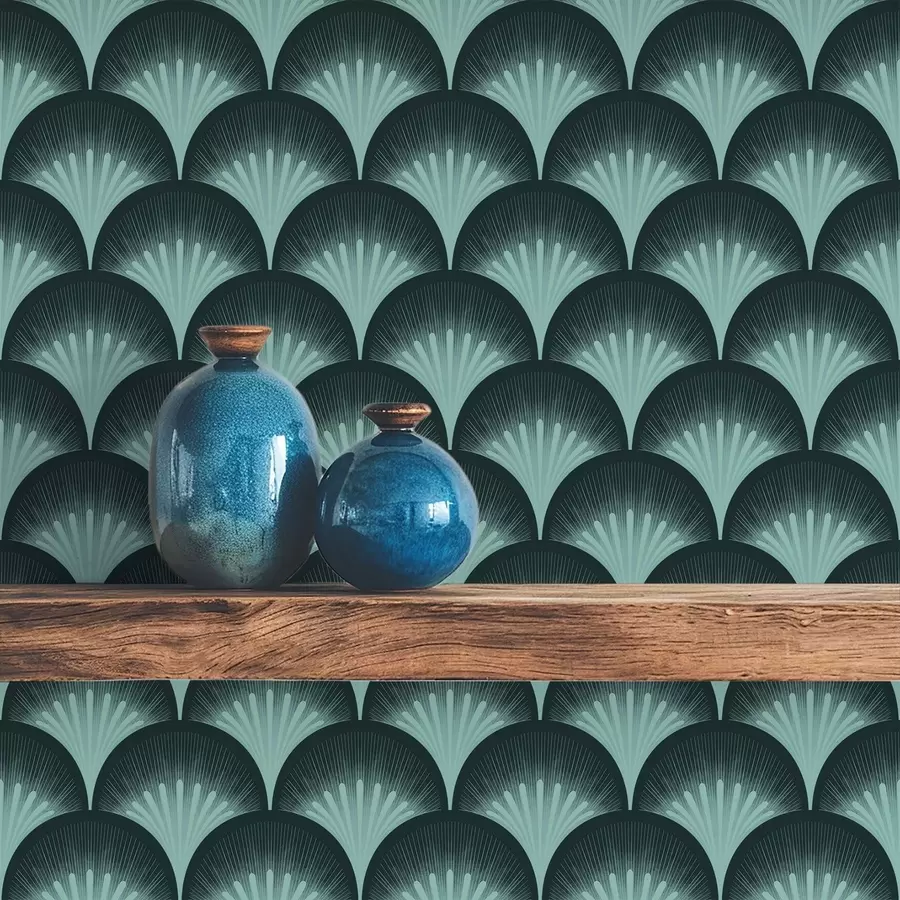 murales de pared Contrastantes abanicos de menta sobre un fondo casi negro. a00990