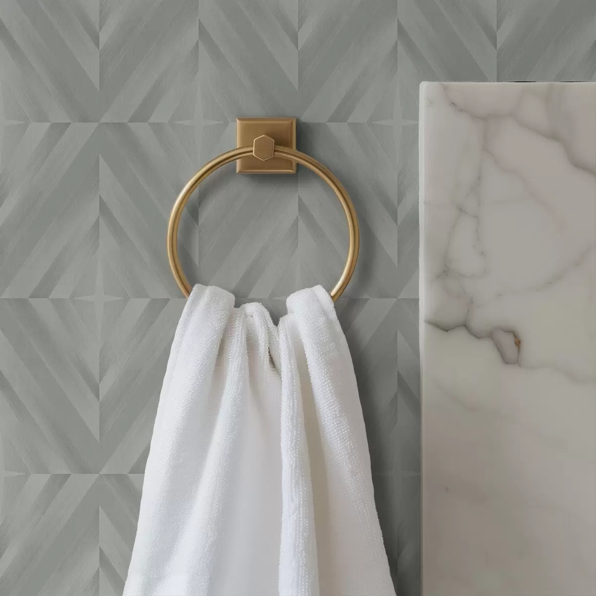 Papel pintado Trazos diagonales que forman cuadrados en una paleta de colores gris menta. a00983v1