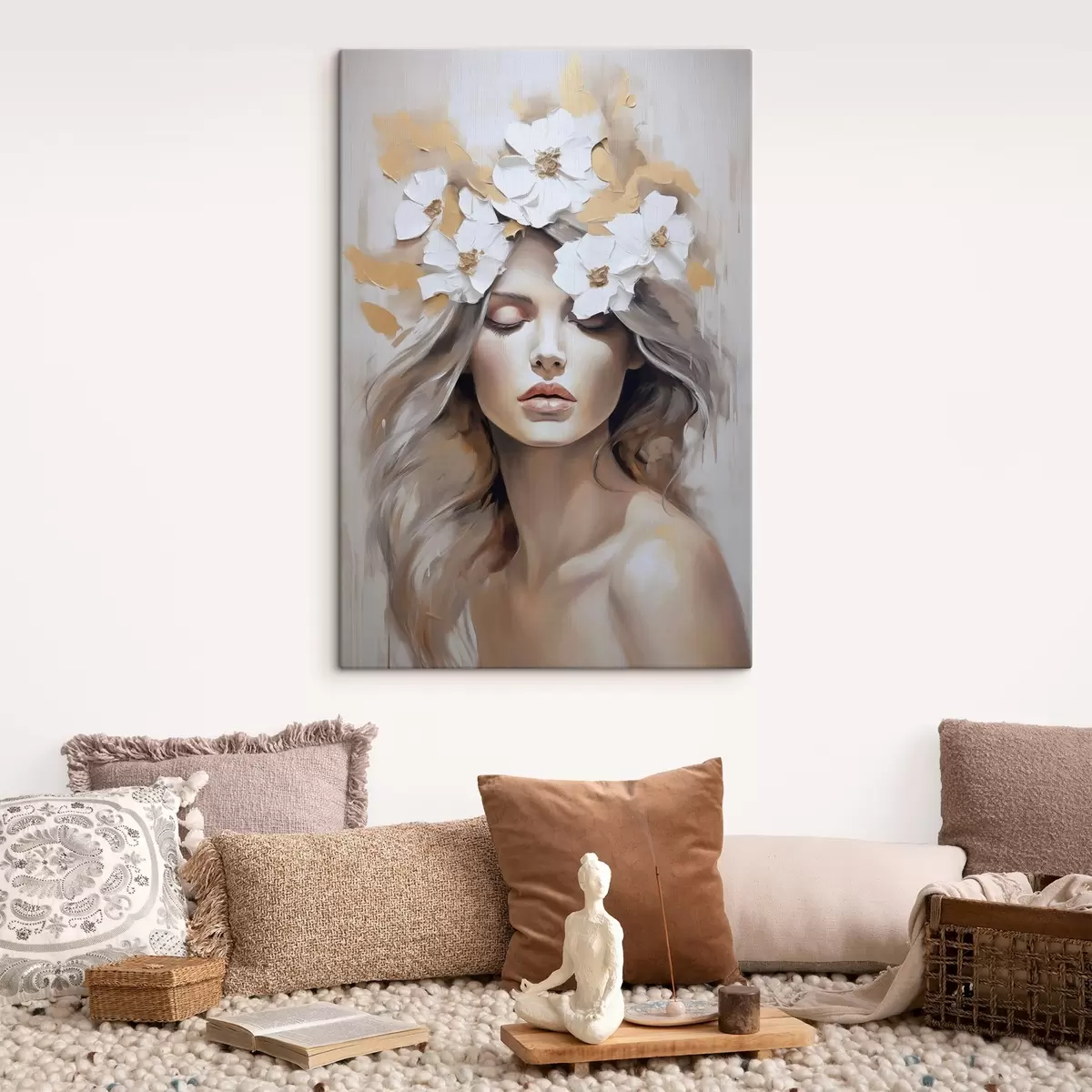 murales de pared Retrato abstracto de una chica con flores s46757