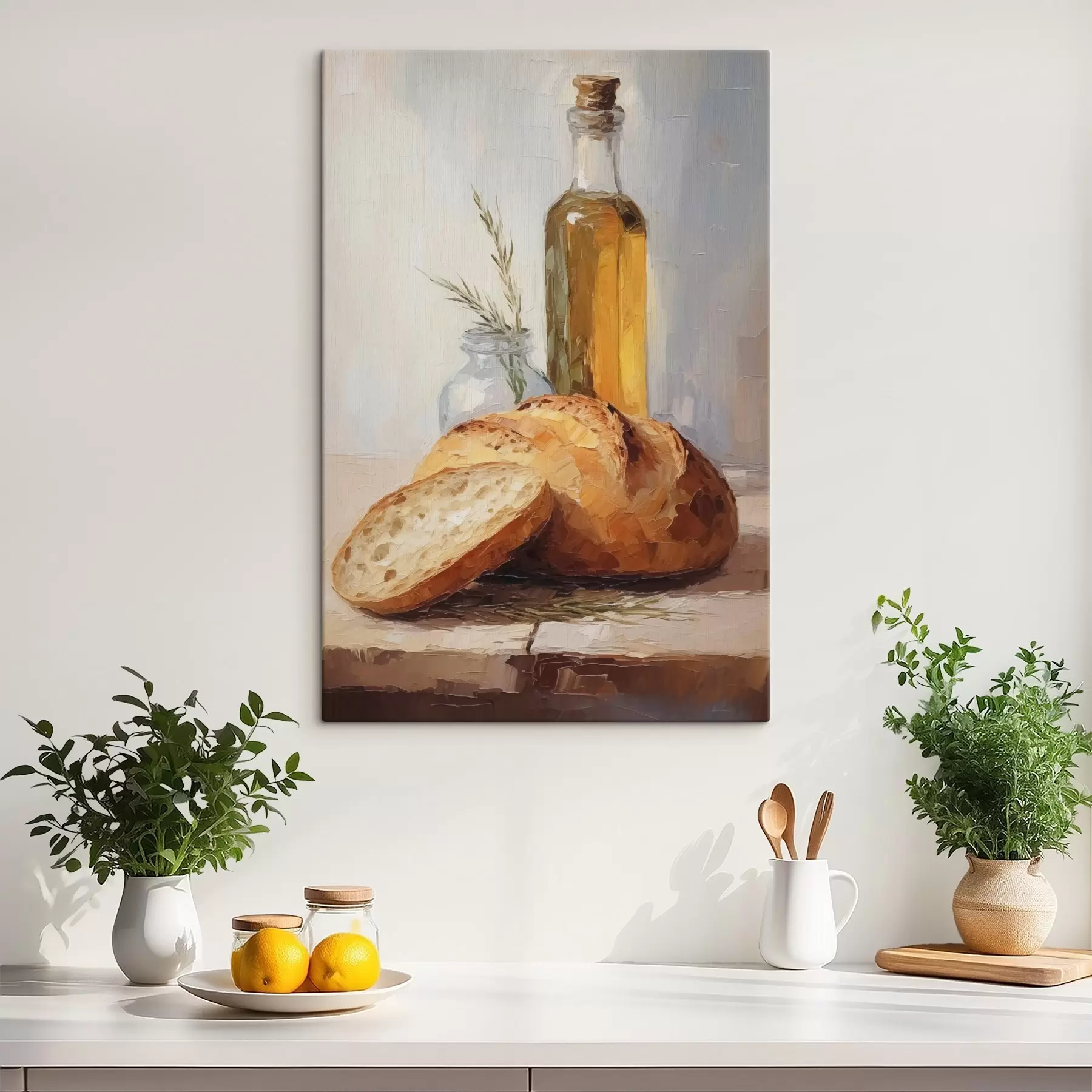 murales de pared Pan y una botella de aceite, pintura de imitación s46759