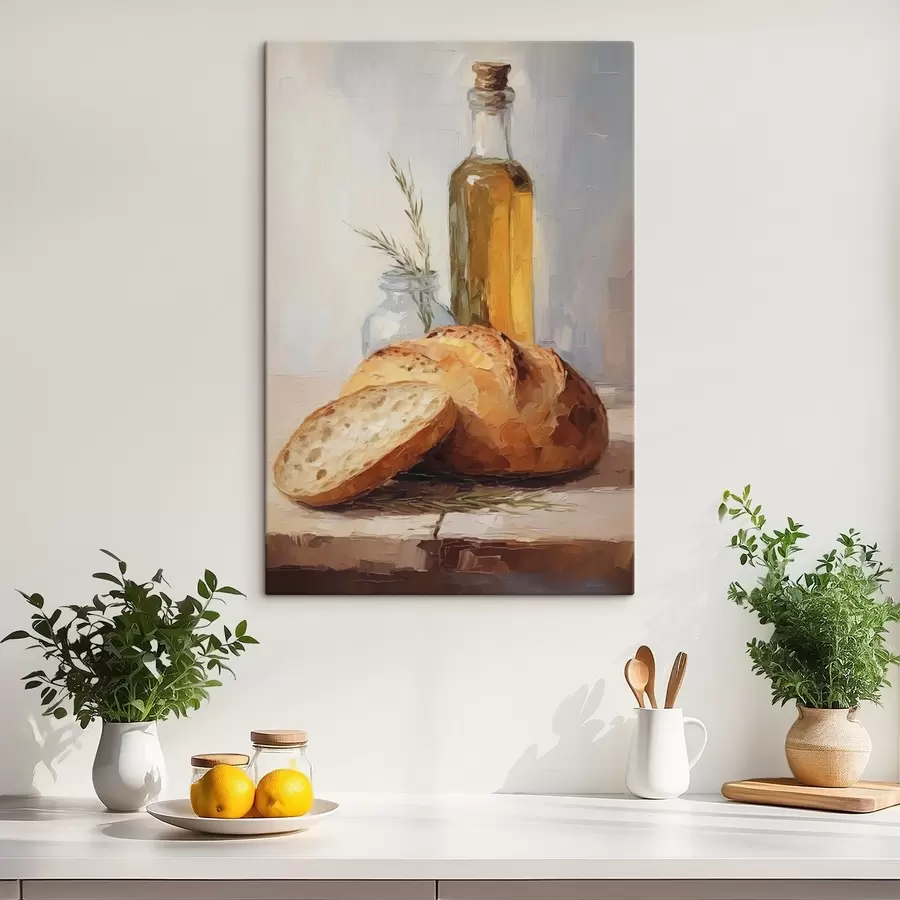 murales de pared Pan y una botella de aceite, pintura de imitación s46759
