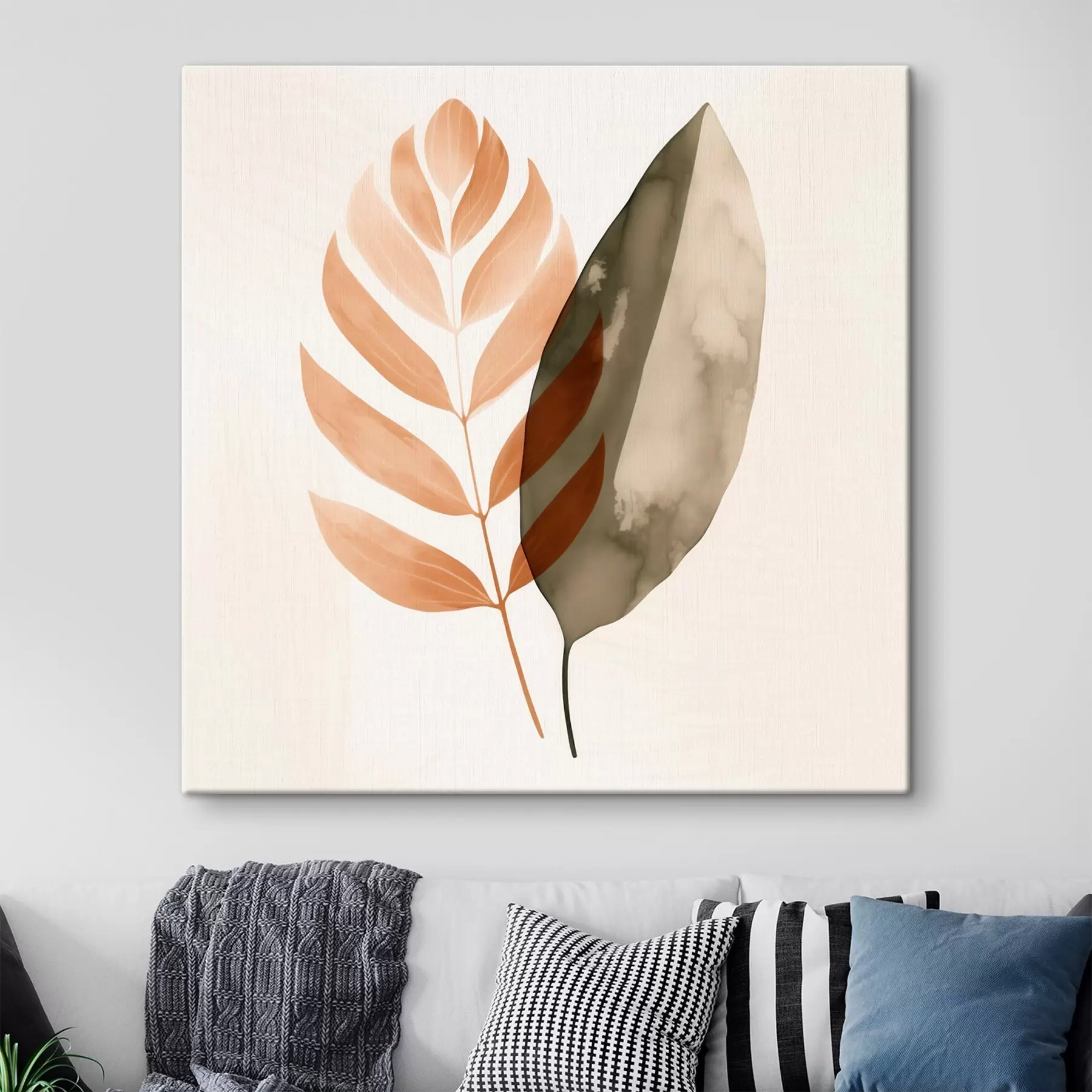 murales de pared Un dúo de siluetas de hojas en un estilo abstracto de acuarela. s46645