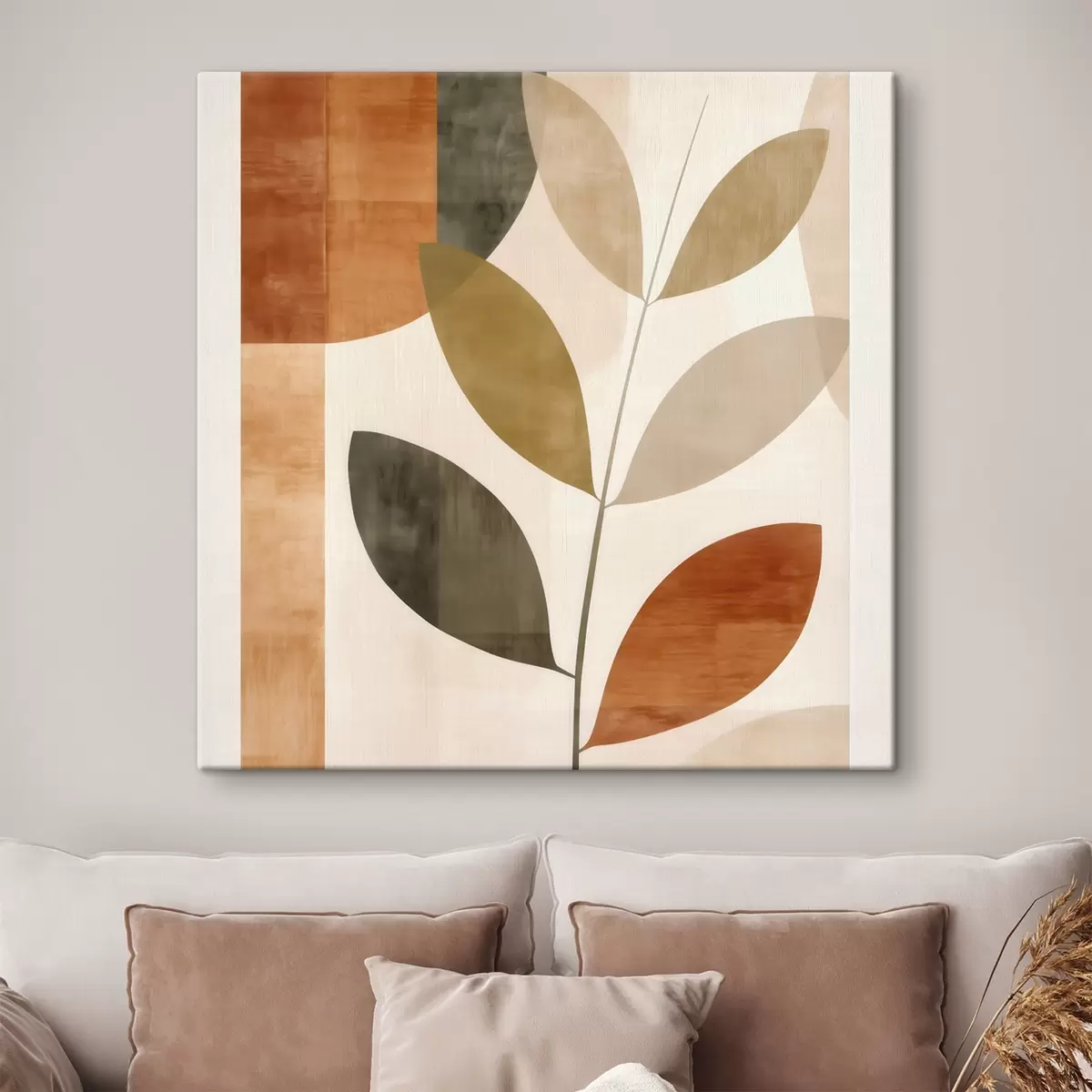 murales de pared Composición cálida de hojas en un estilo minimalista y lírico. s46646