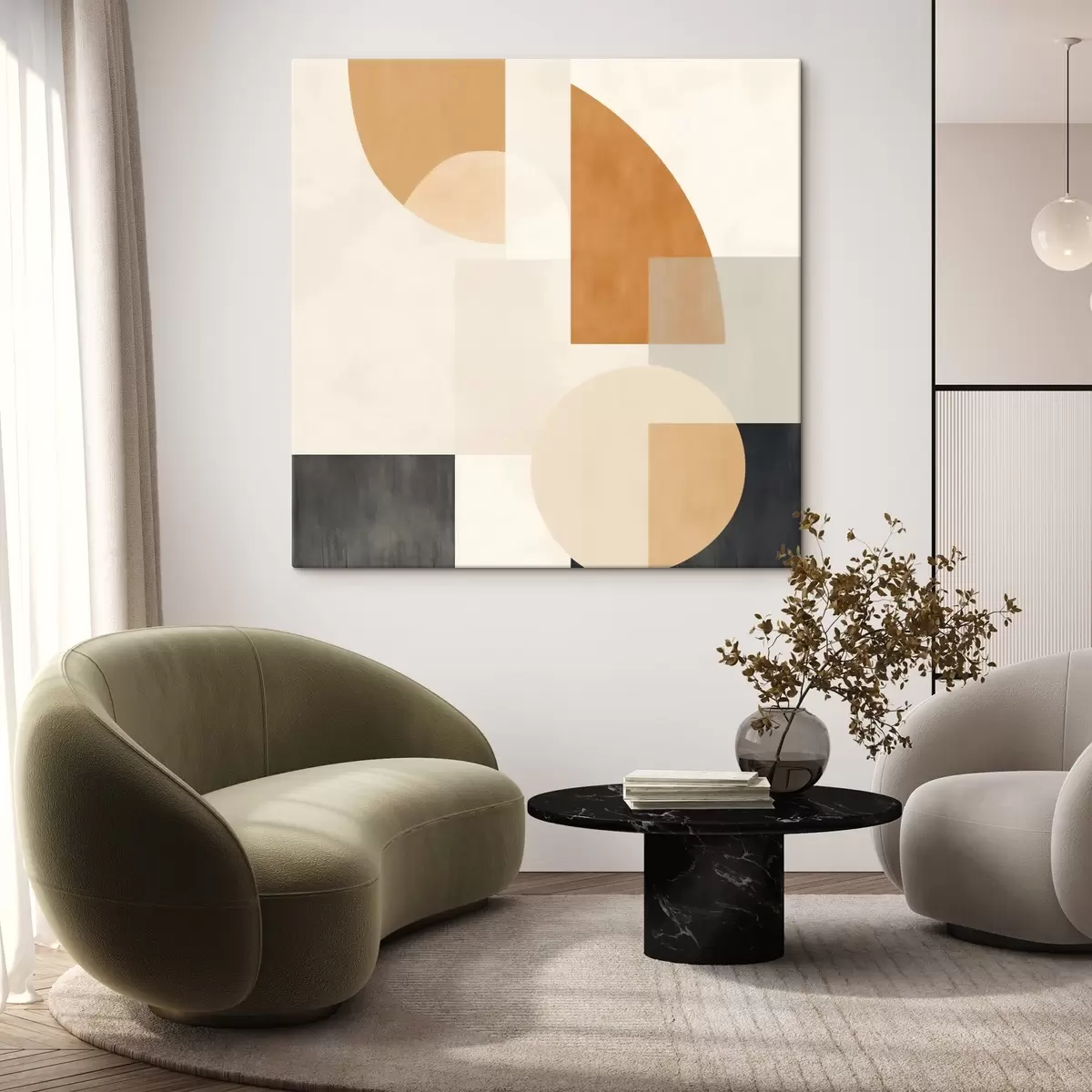 murales de pared Geometría artística que combina formas redondeadas y lineales. s46665