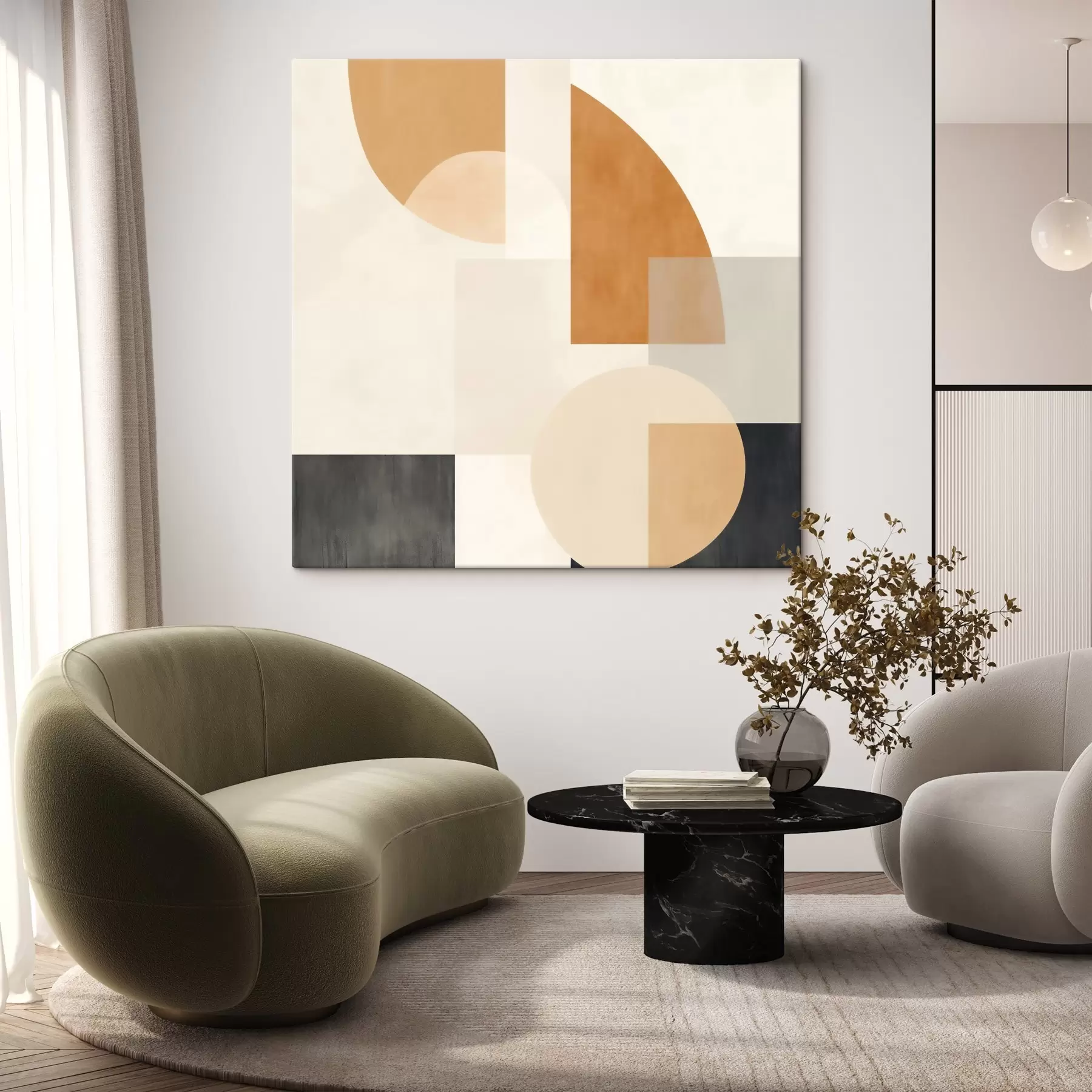 murales de pared Geometría artística que combina formas redondeadas y lineales. s46665