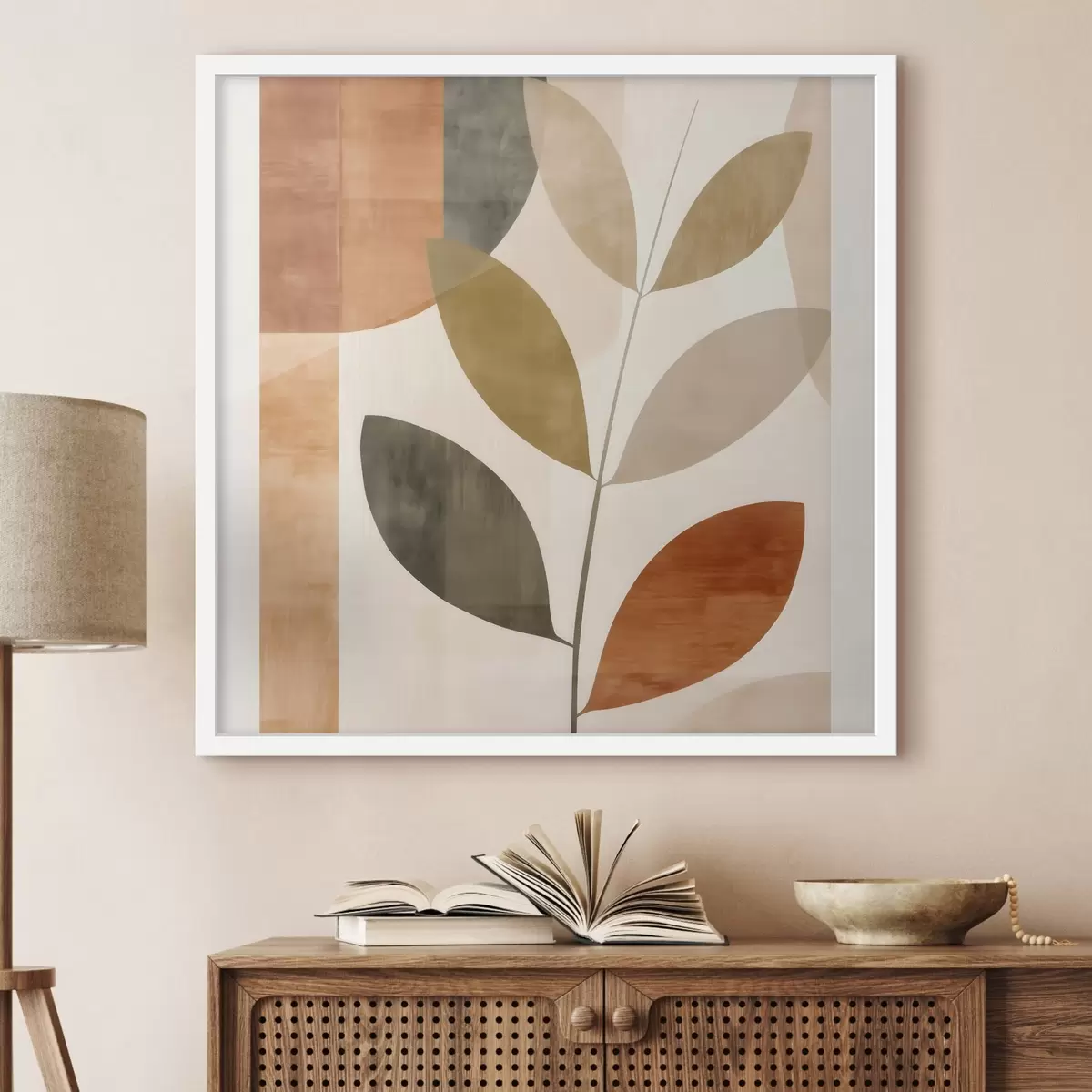 Poster Composición cálida de hojas en un estilo minimalista y lírico. f46646