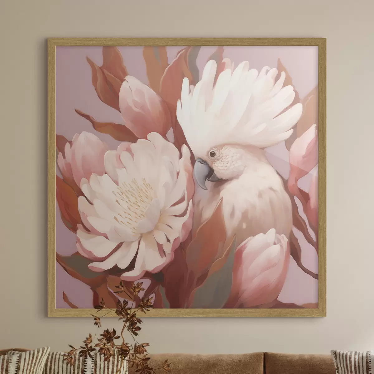 Poster Pájaro artístico abstracto dentro de una composición floral f46667