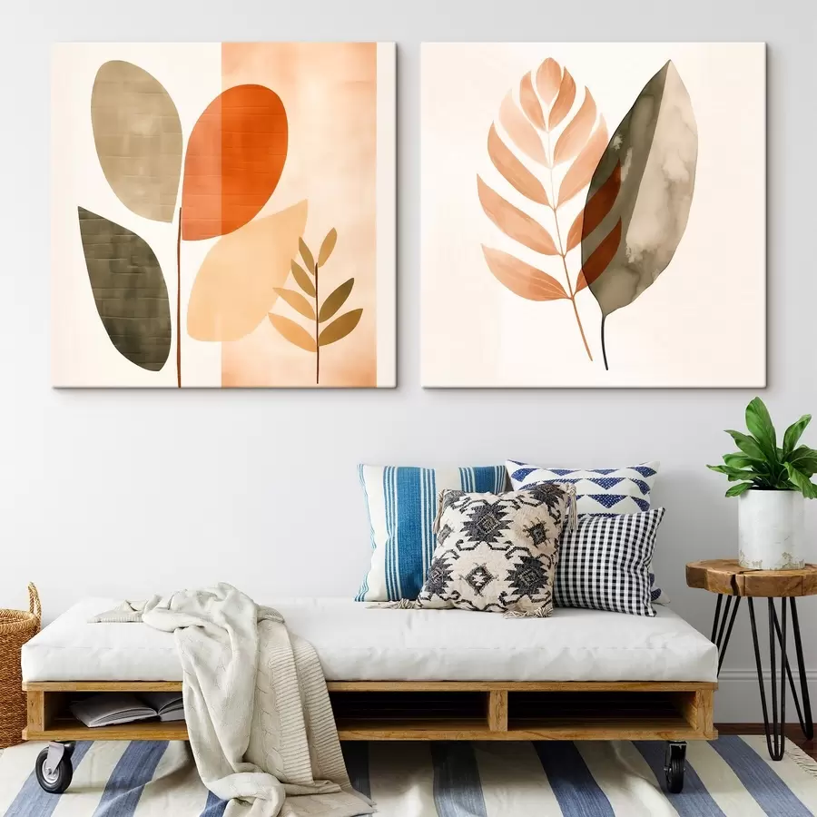 murales de pared Díptico con motivos botánicos en una paleta de colores pastel. m00983