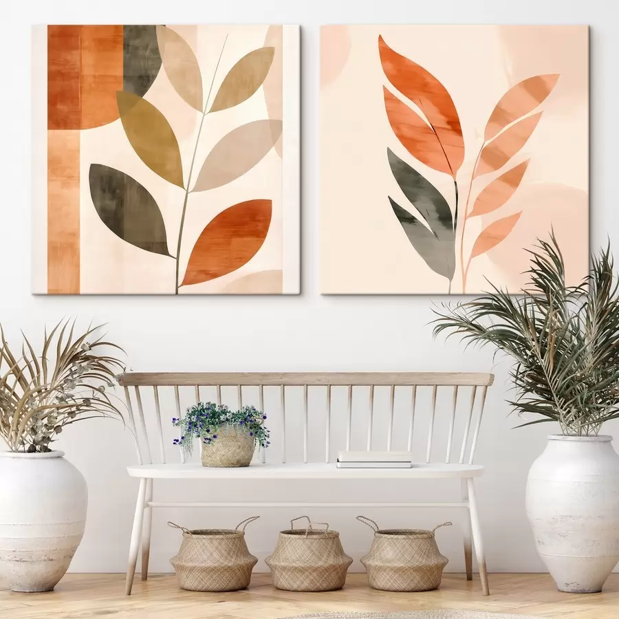 murales de pared Representación estilizada de una planta en una gama de colores tranquilos. m00984