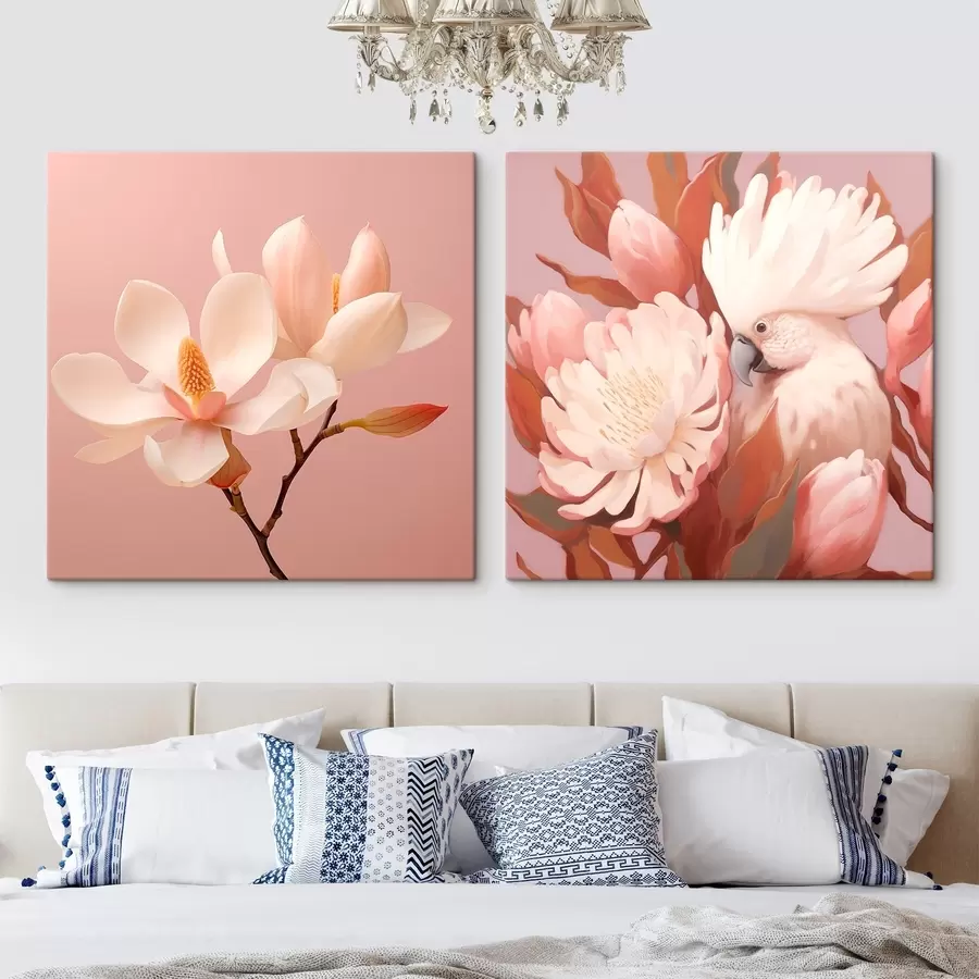 murales de pared Composición floral con un pájaro en estilo ilustración artística. m00994