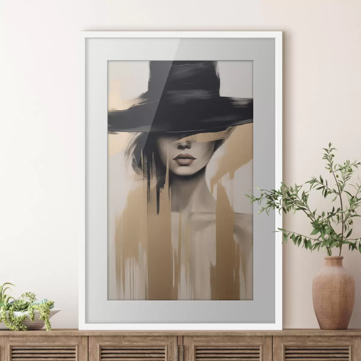 Poster Retrato bajo un sombrero negro f46802