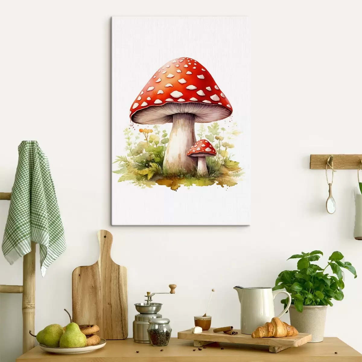 murales de pared Setas del bosque, amanita muscaria, imitación de acuarela. s46767